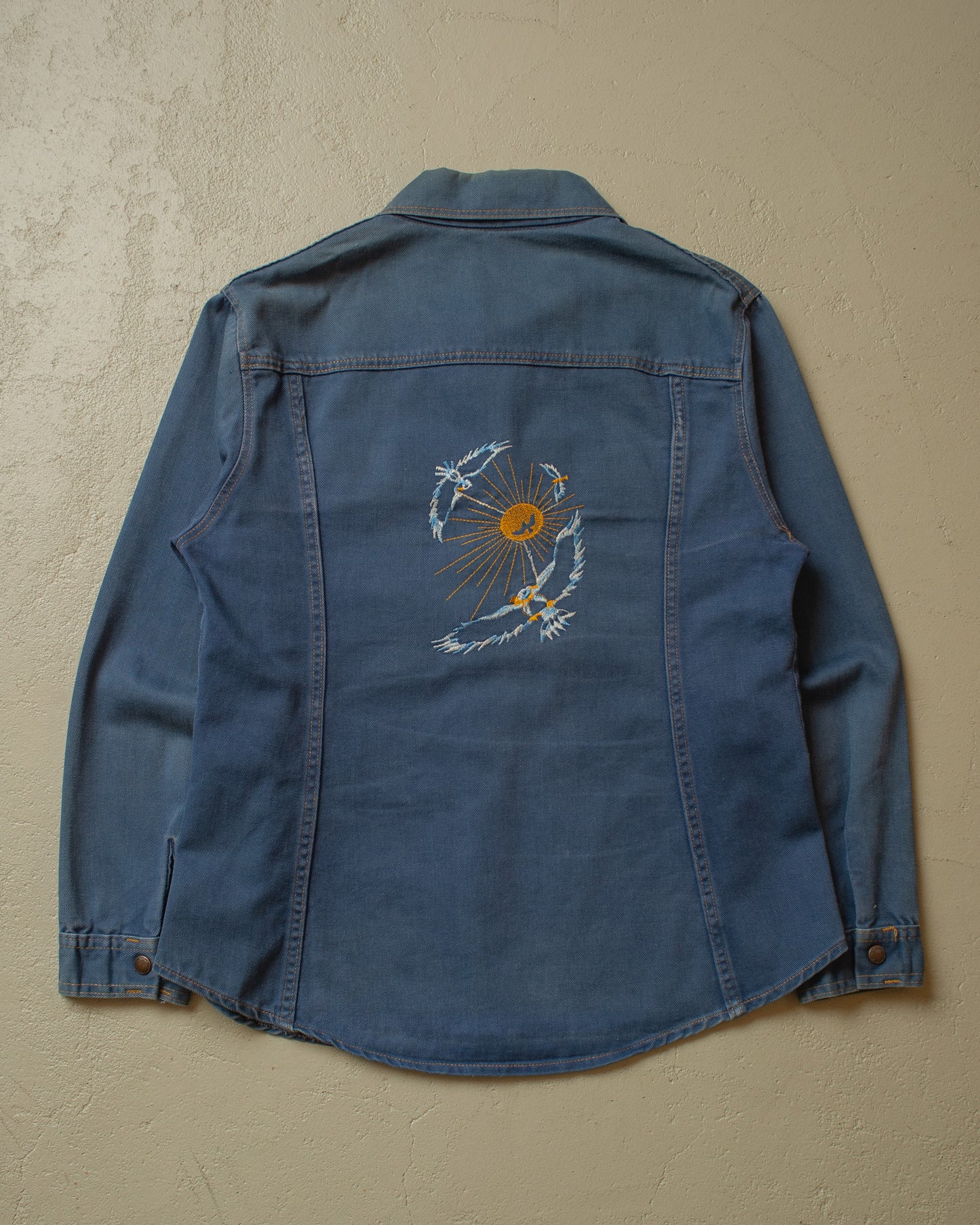 1970s Embroidered Denim Shirt Jacket navyblue - L