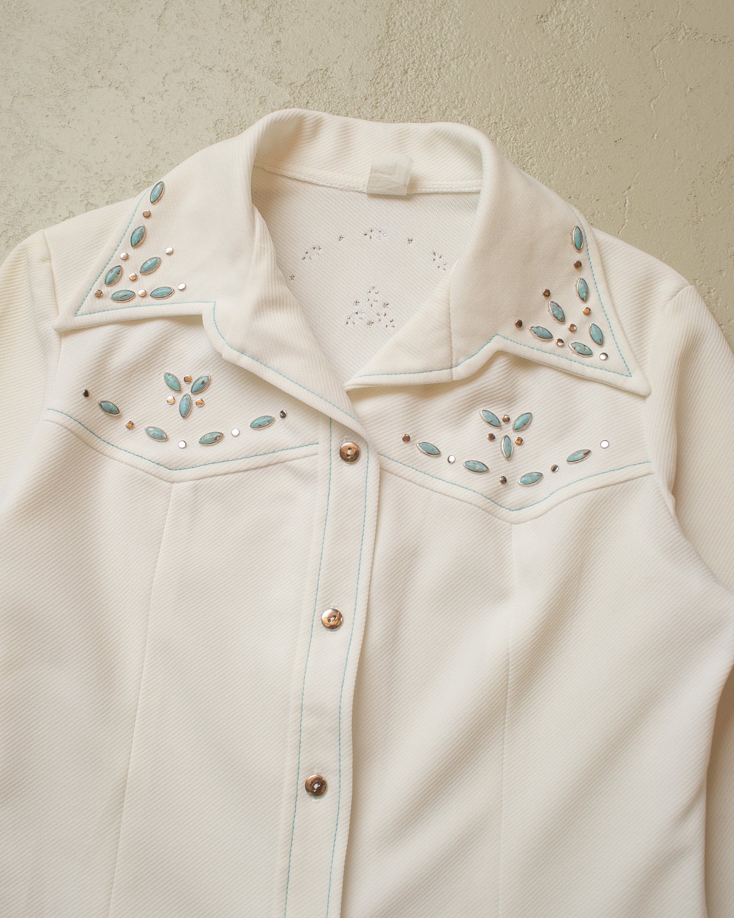 1970s Womens Beaded Western Shirt white - M