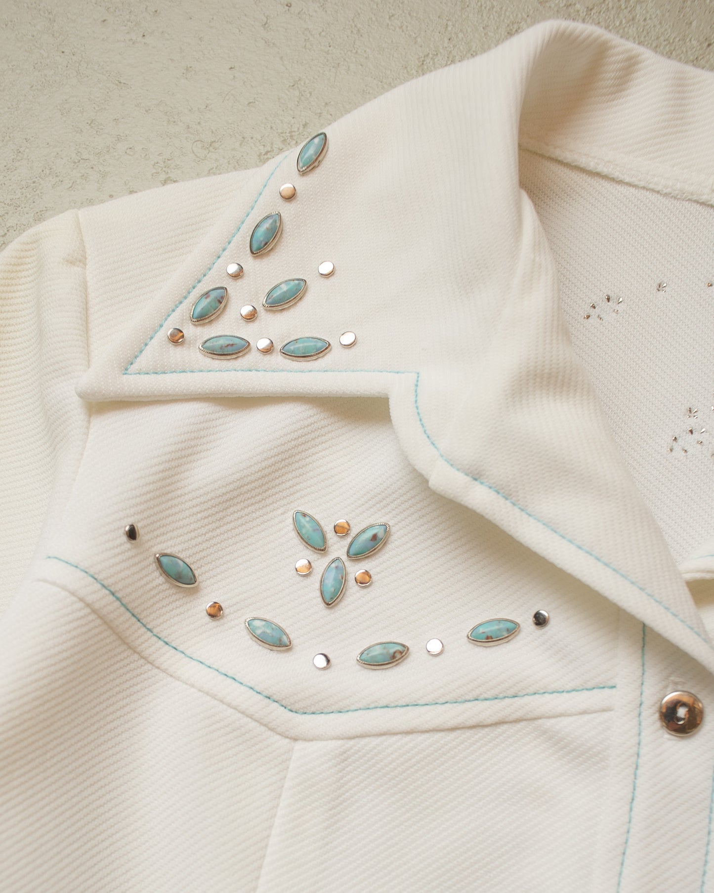 1970s Womens Beaded Western Shirt white - M