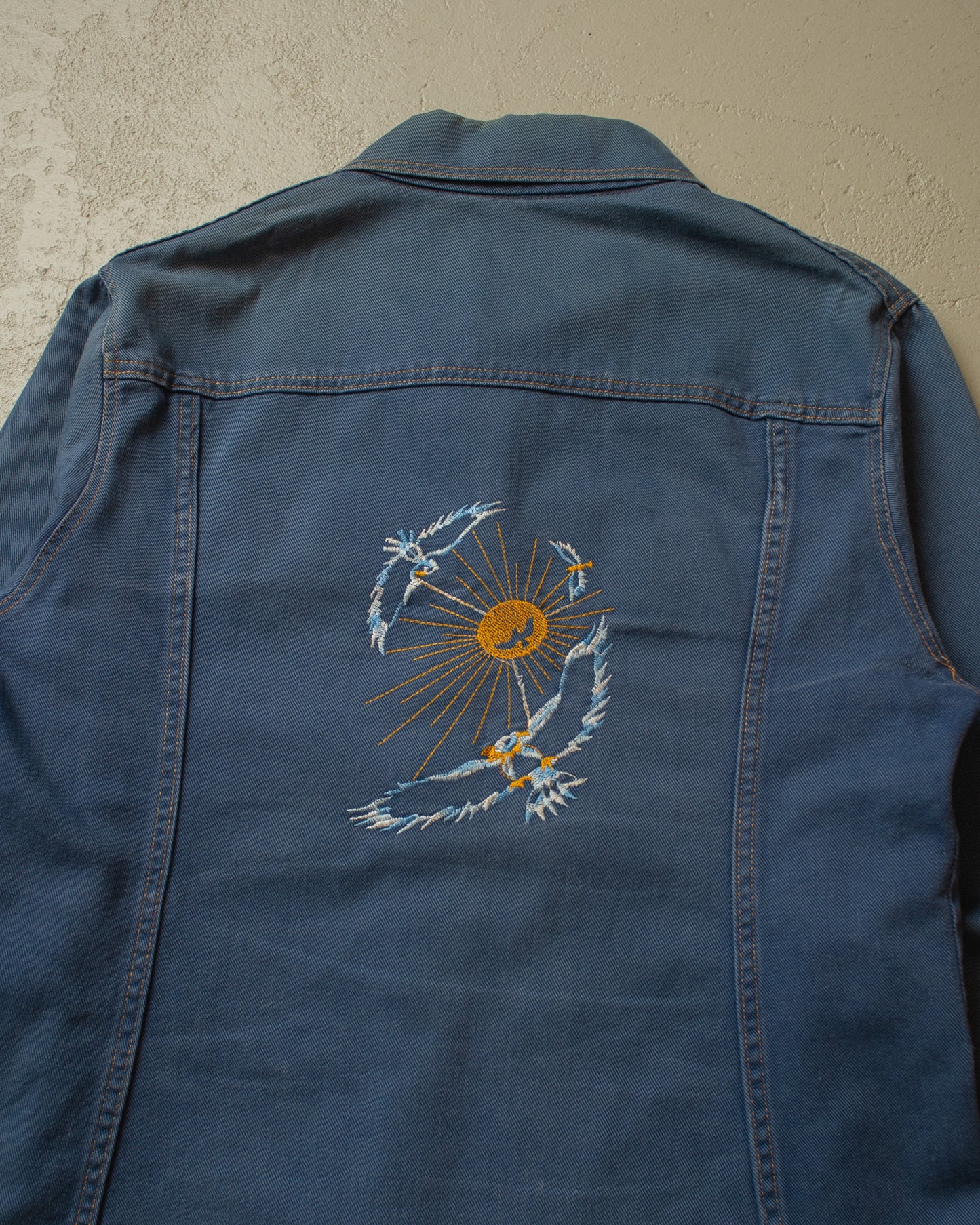 1970s Embroidered Denim Shirt Jacket navyblue - L