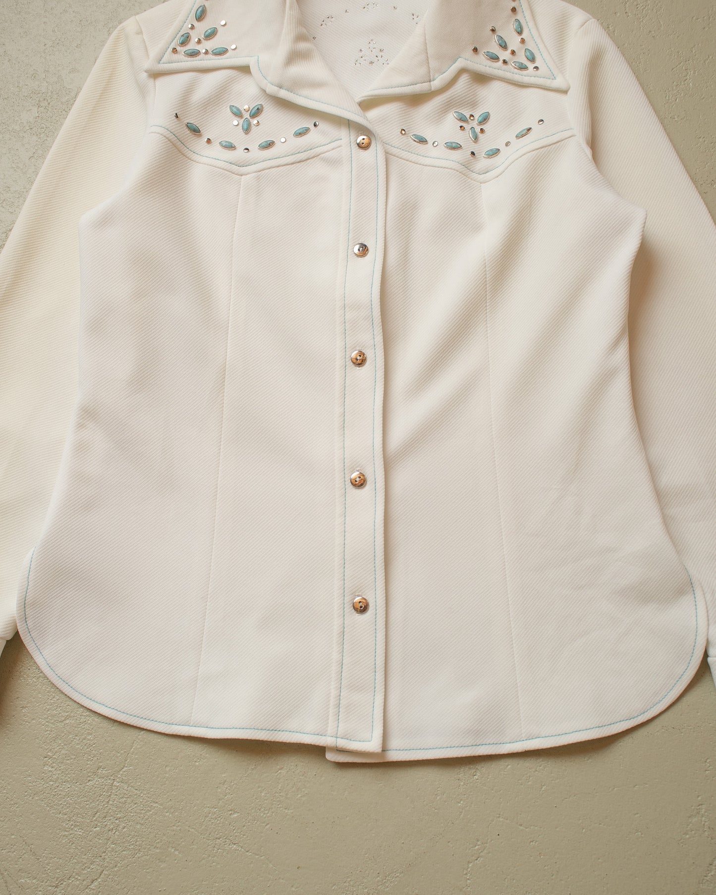 1970s Womens Beaded Western Shirt white - M