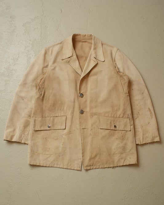 1960s distressed French Canvas Workwear Jacket beige - L