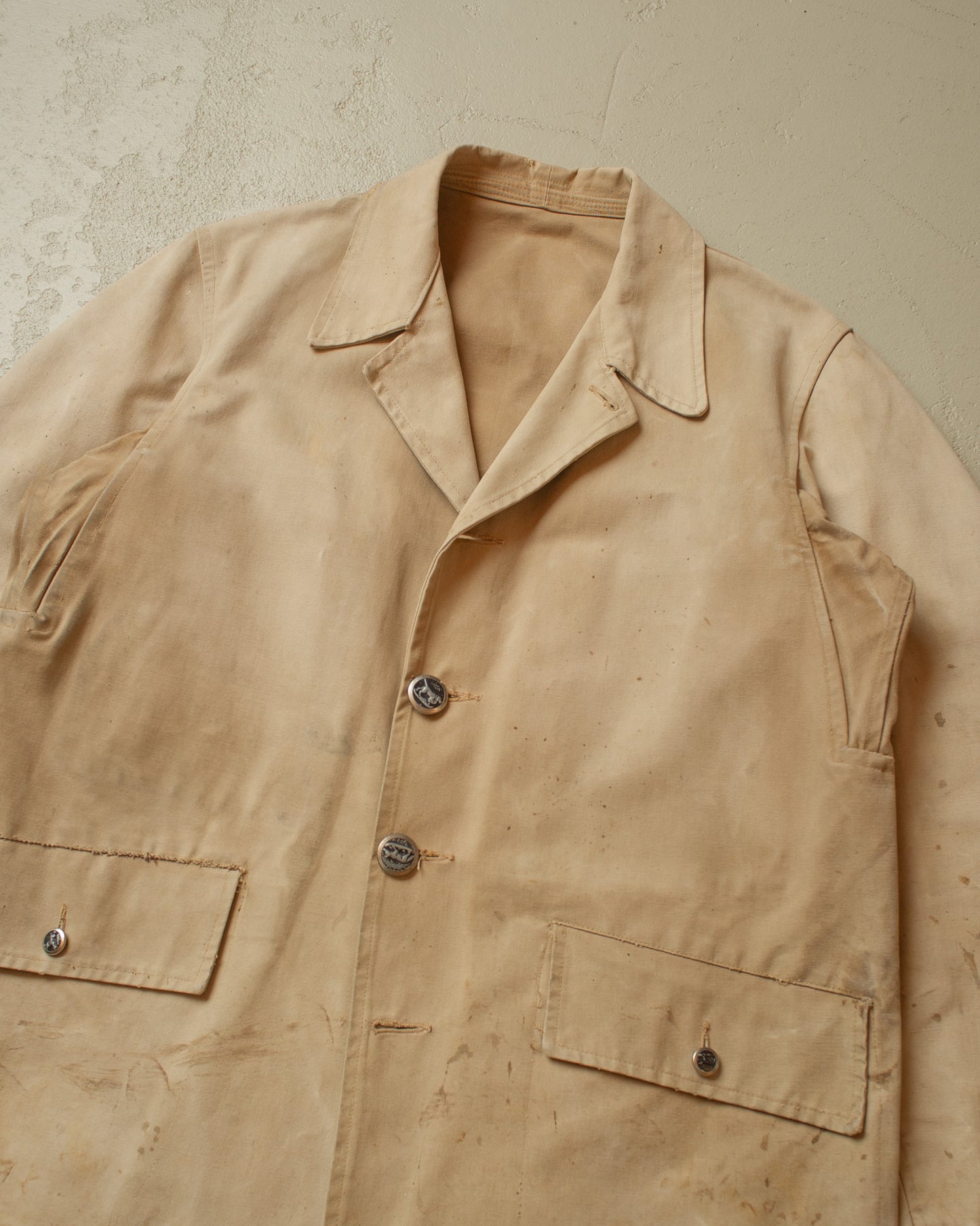 1960s distressed French Canvas Workwear Jacket beige - L