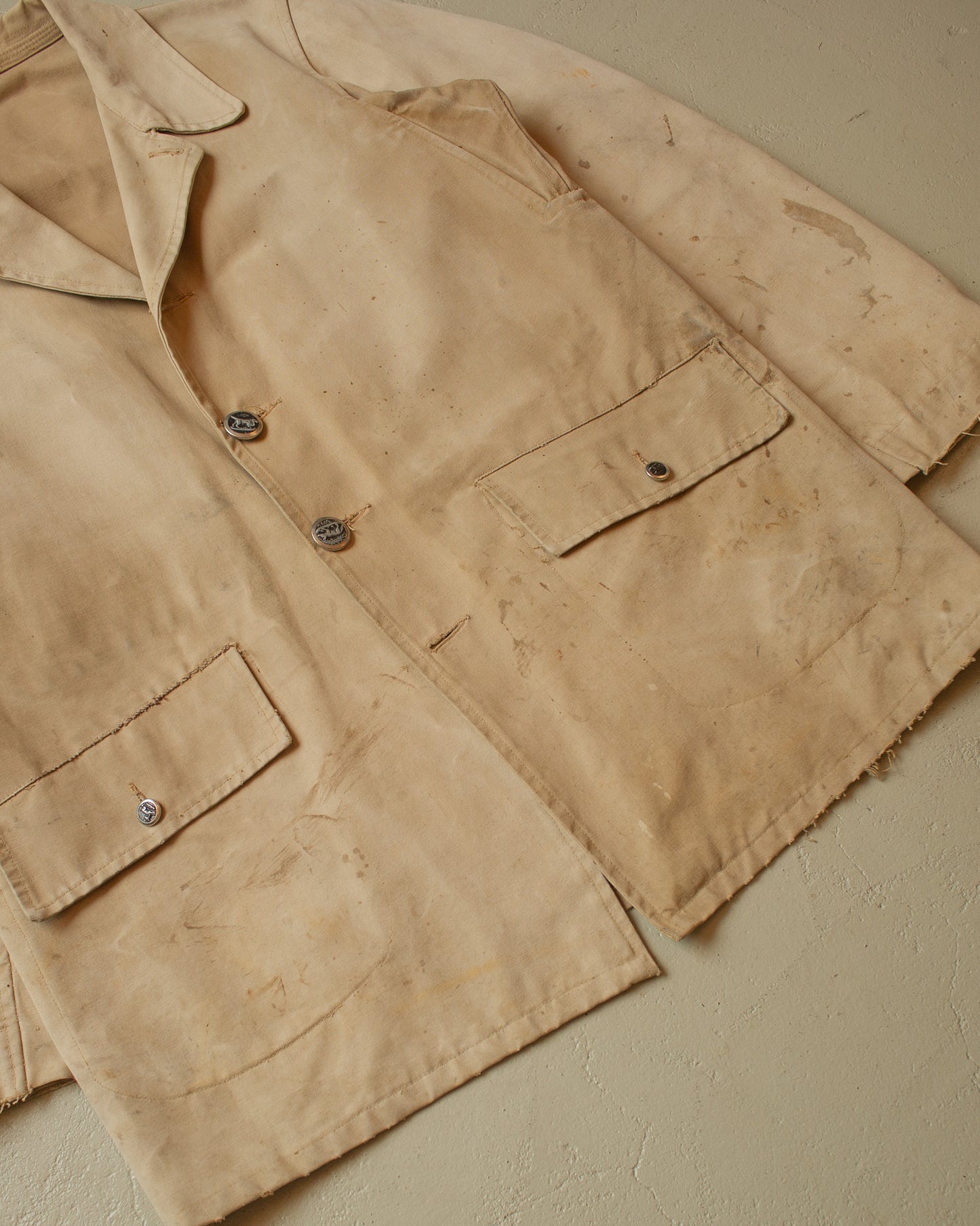 1960s distressed French Canvas Workwear Jacket beige - L