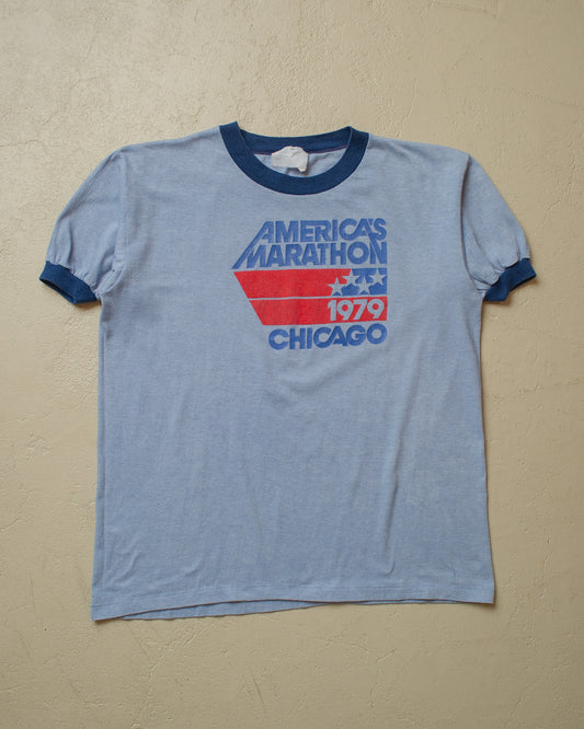 1979 Chicago Marathon Ringer T-shirt blue - L
