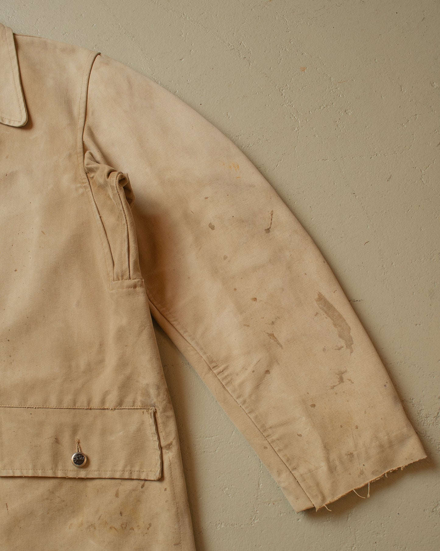 1960s distressed French Canvas Workwear Jacket beige - L