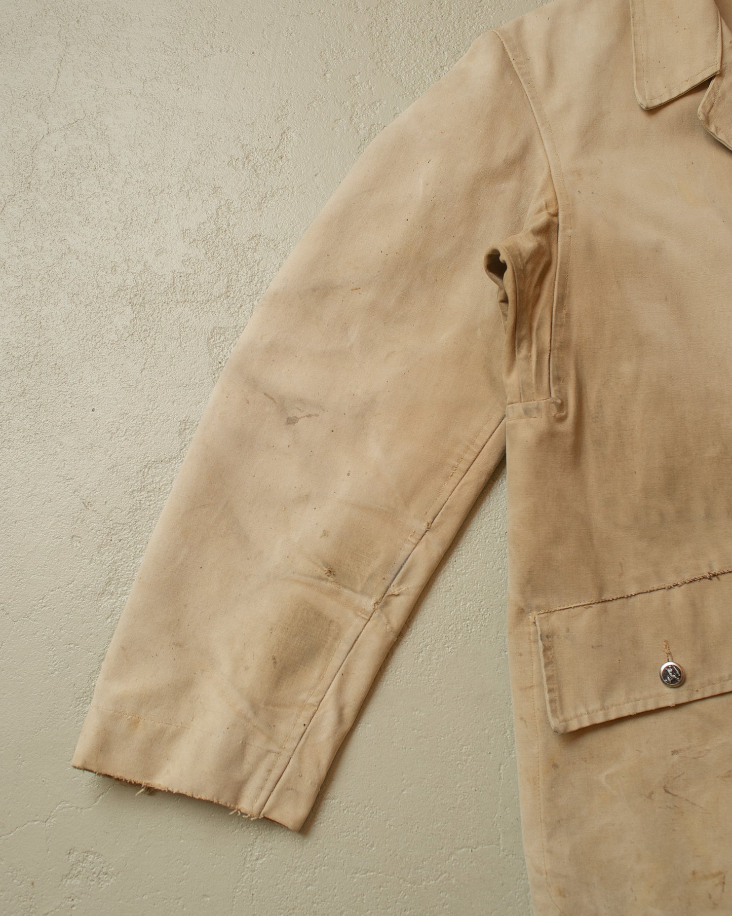 1960s distressed French Canvas Workwear Jacket beige - L