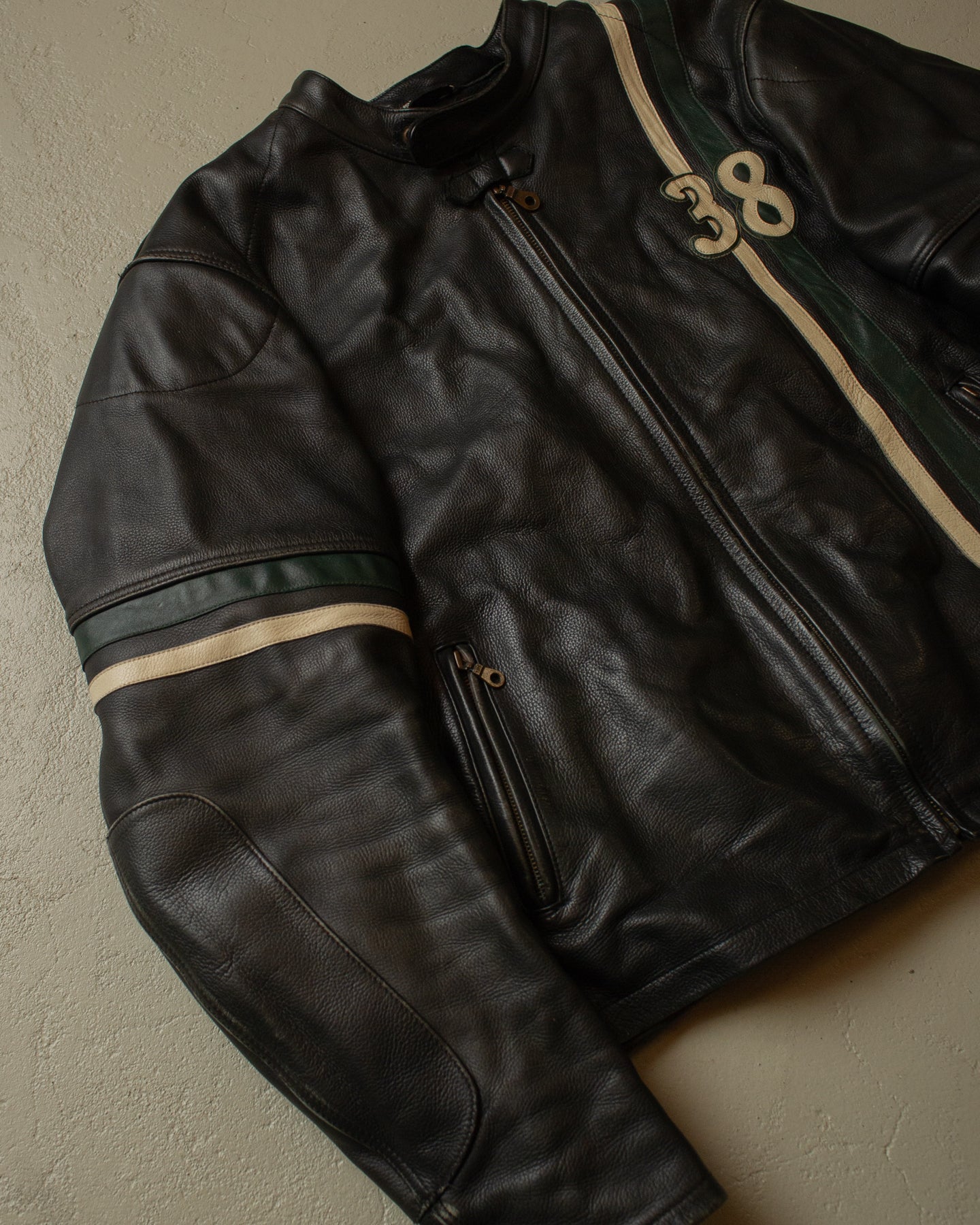 2000s Cafe Racer Leather Jacket black - XXL