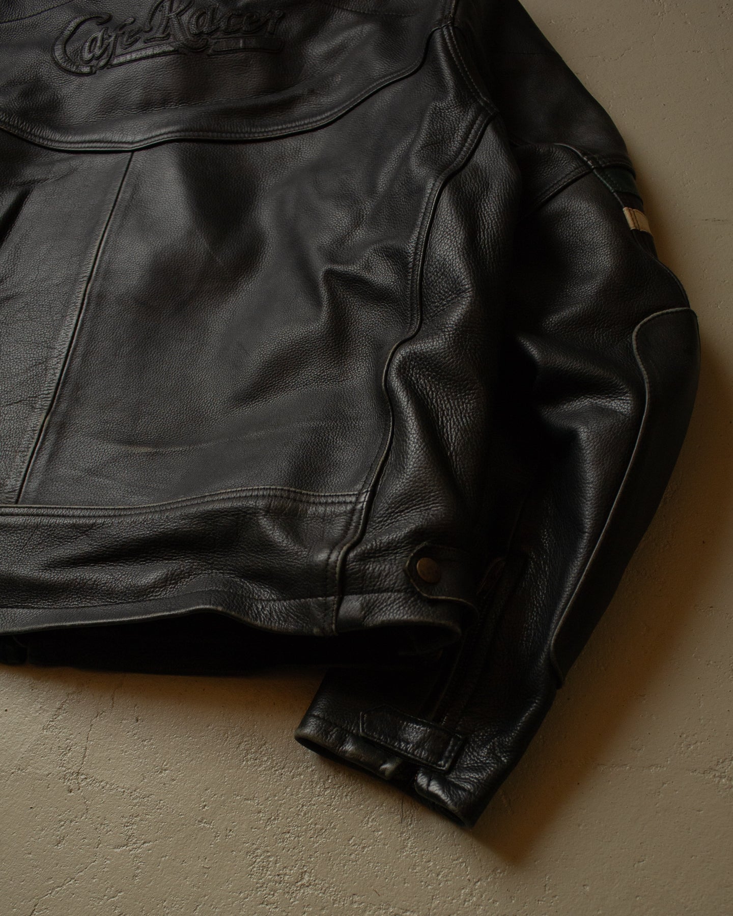 2000s Cafe Racer Leather Jacket black - XXL