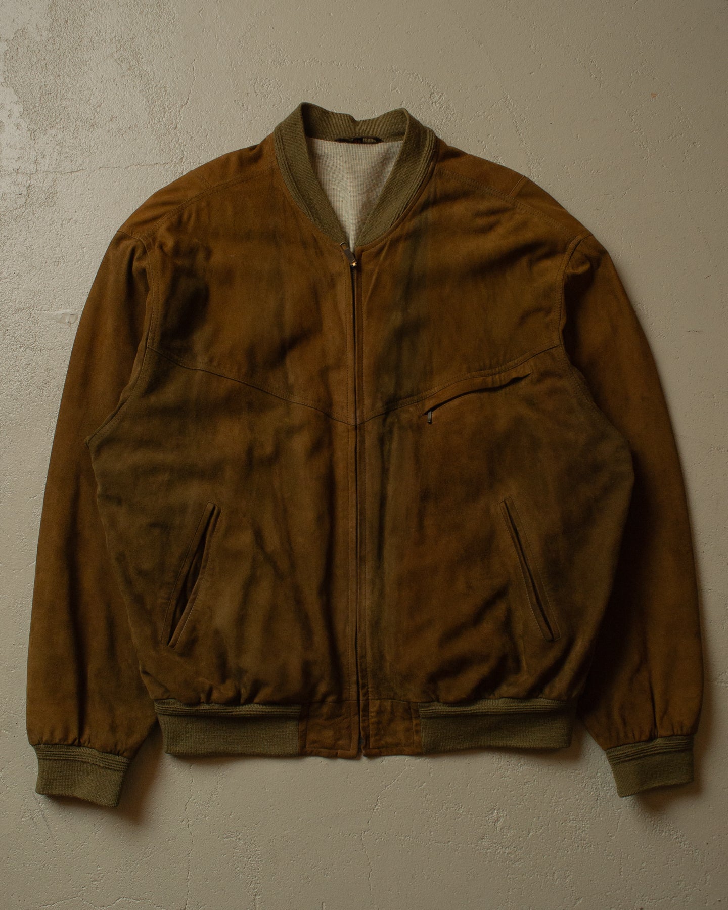 80s Suede Leather Bomber Jacket beige - XL