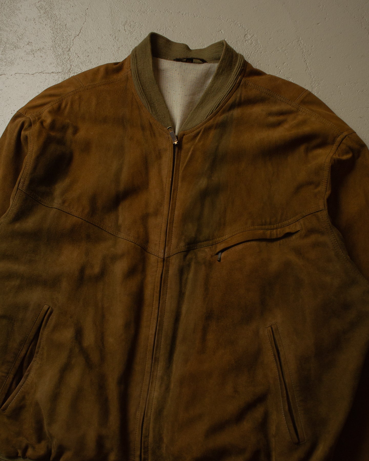 80s Suede Leather Bomber Jacket beige - XL