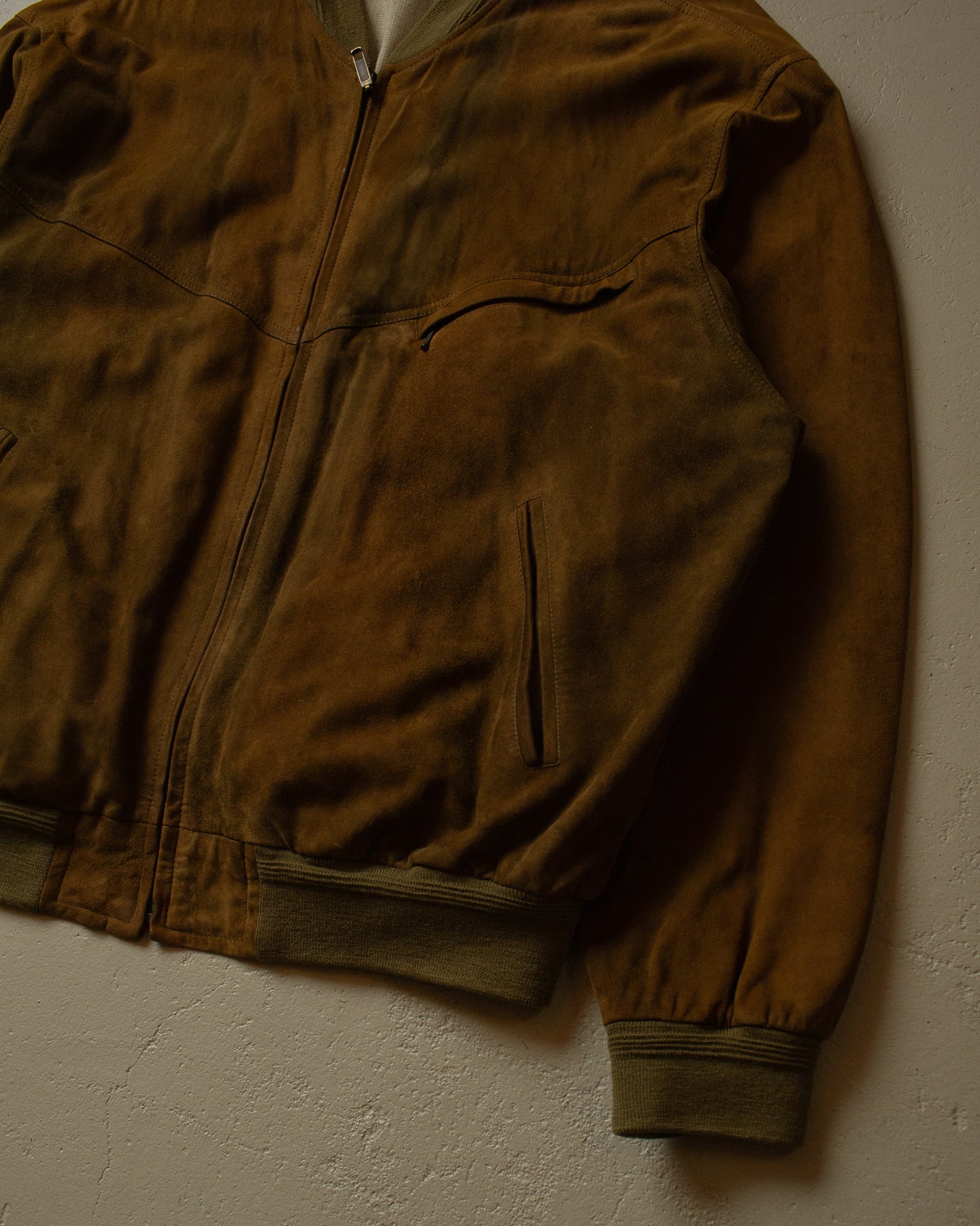 80s Suede Leather Bomber Jacket beige - XL