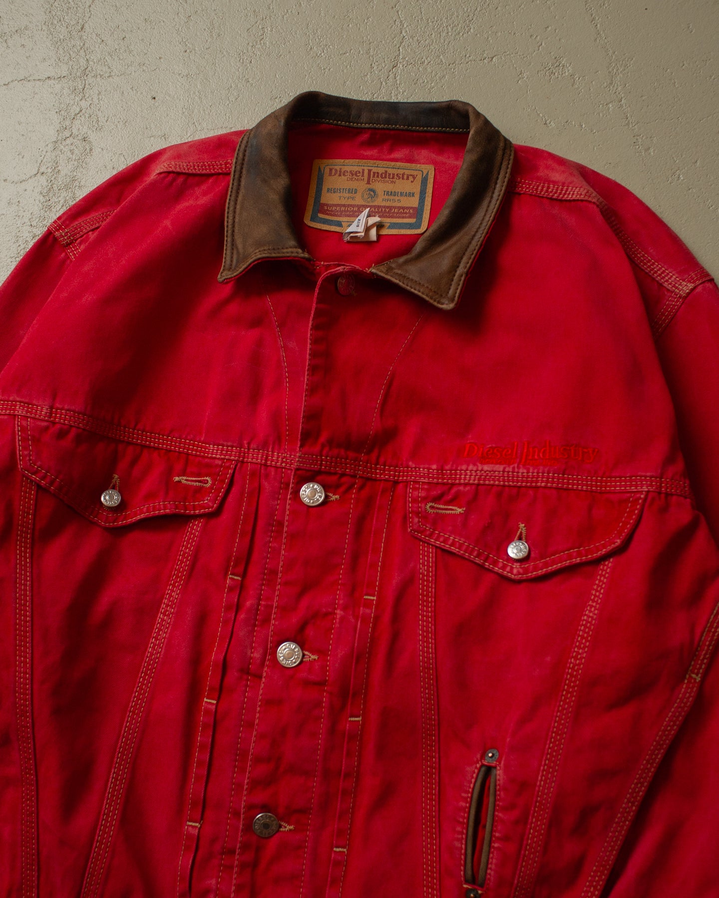 90s Diesel Industry Denim Jacket red - M