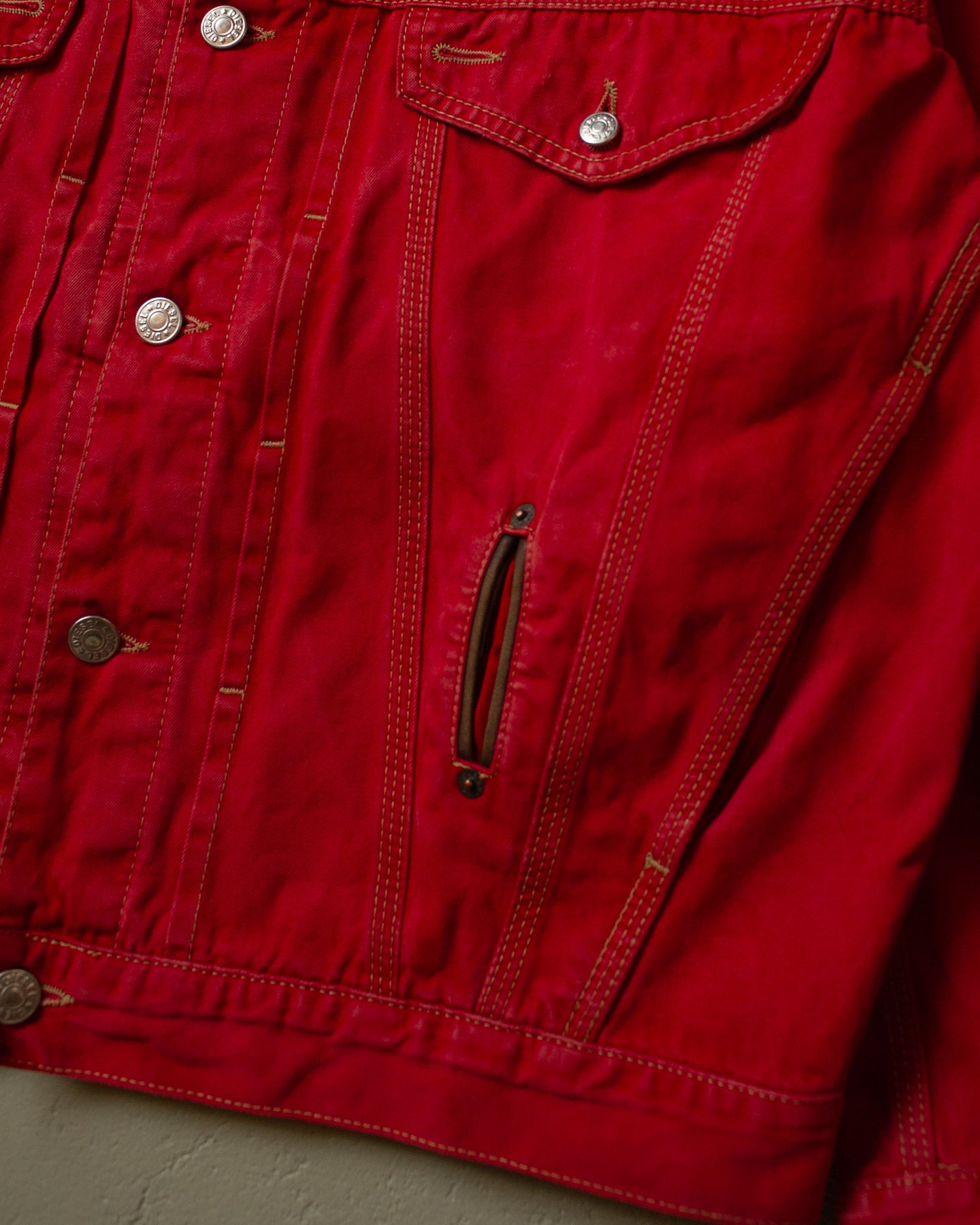 90s Diesel Industry Denim Jacket red - M