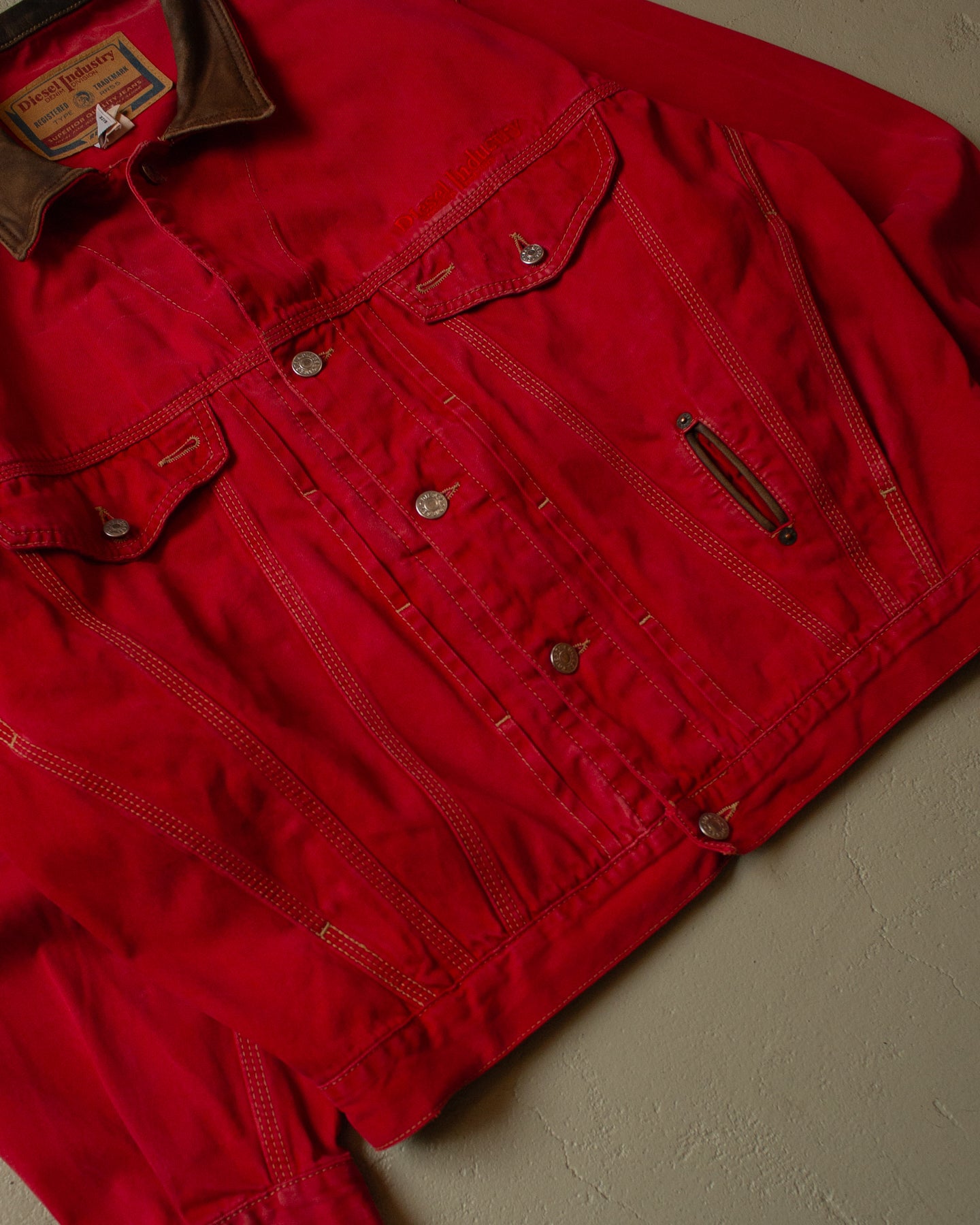 90s Diesel Industry Denim Jacket red - M