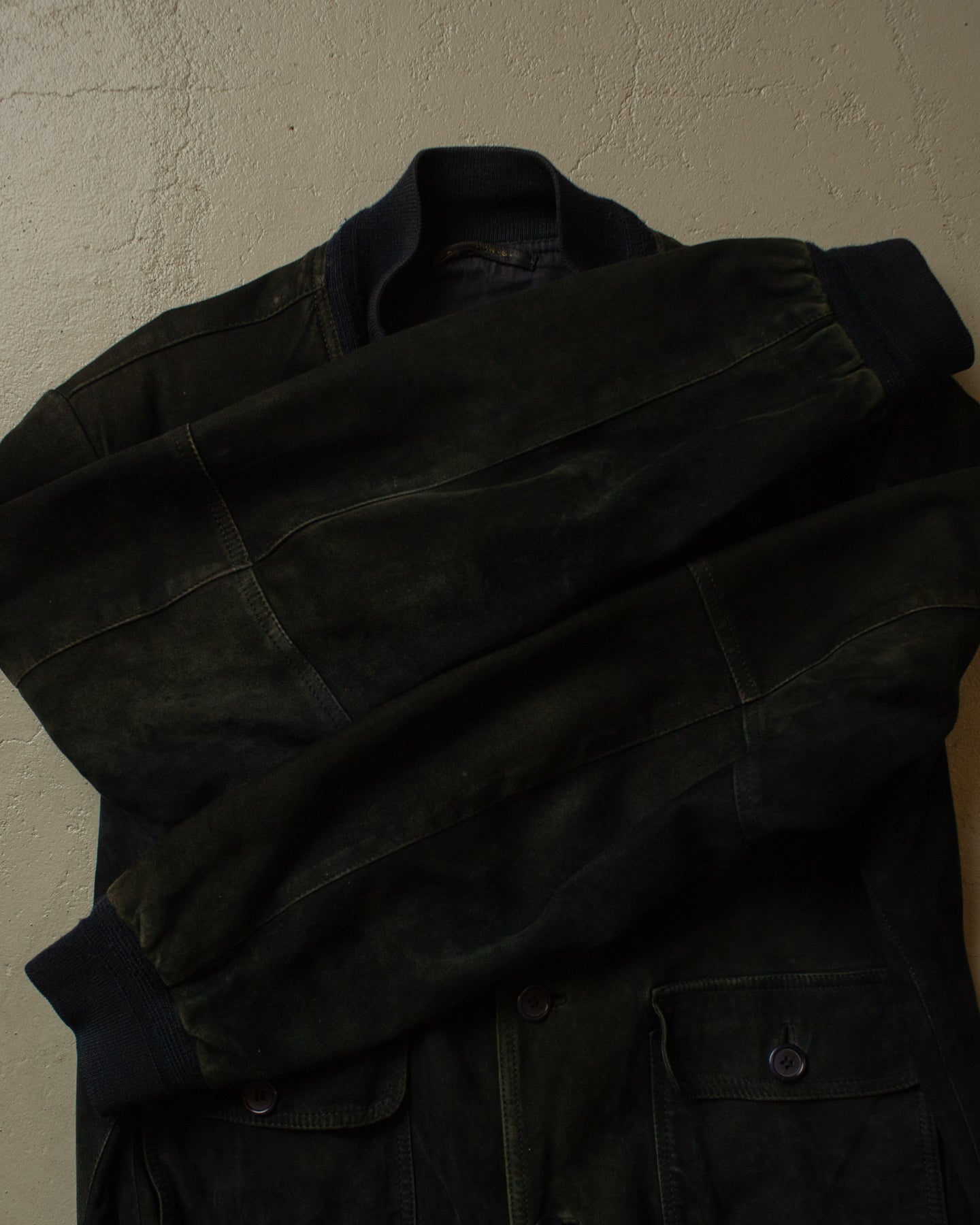 80s Faded Suede Leather Jacket black - L