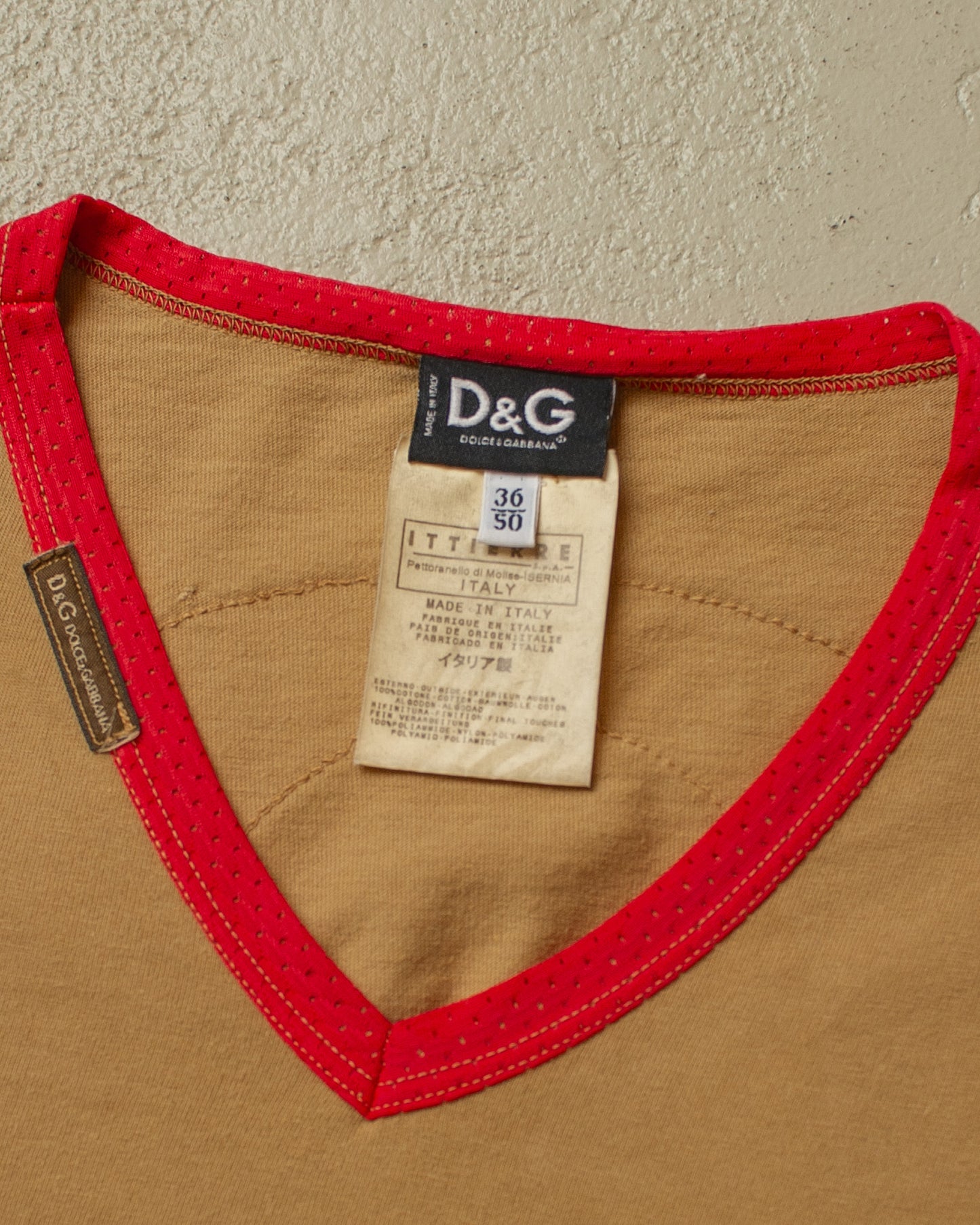 2000s D&G "My Body..but I Share" Ringer T-shirt brown - M/L