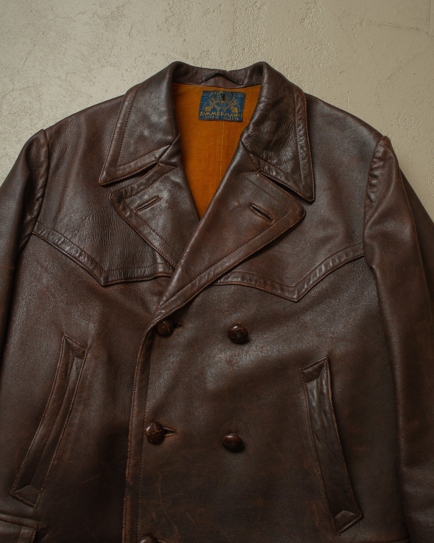 1930s German "Zimmermann" Leather Car Coat brown - M/L