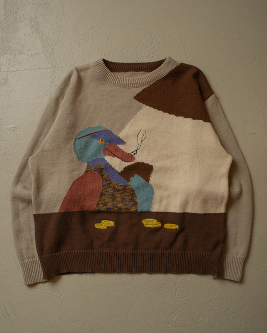 90s Smoking Duck Knit Sweater beige - L/XL