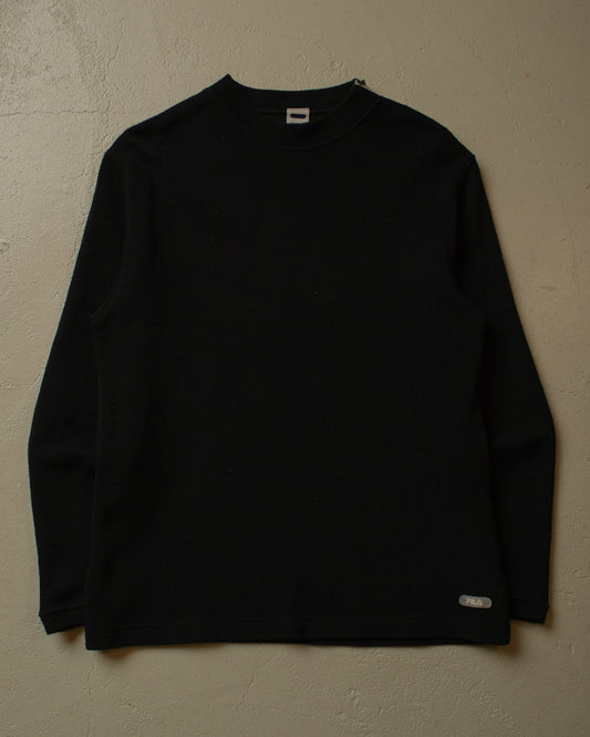 2000s Fila Shoulder Zip Knit Sweater black - L/XL