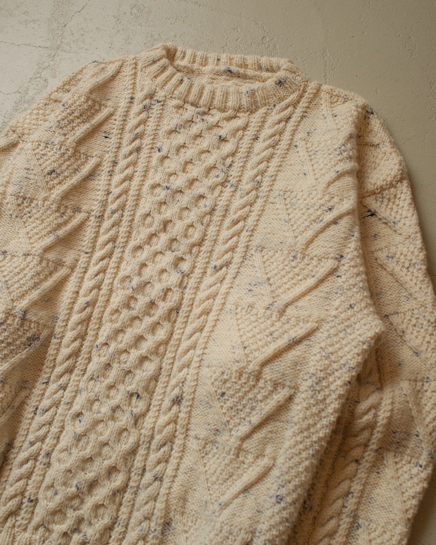 80s Handmade Fisherman Knit Sweater white - XL