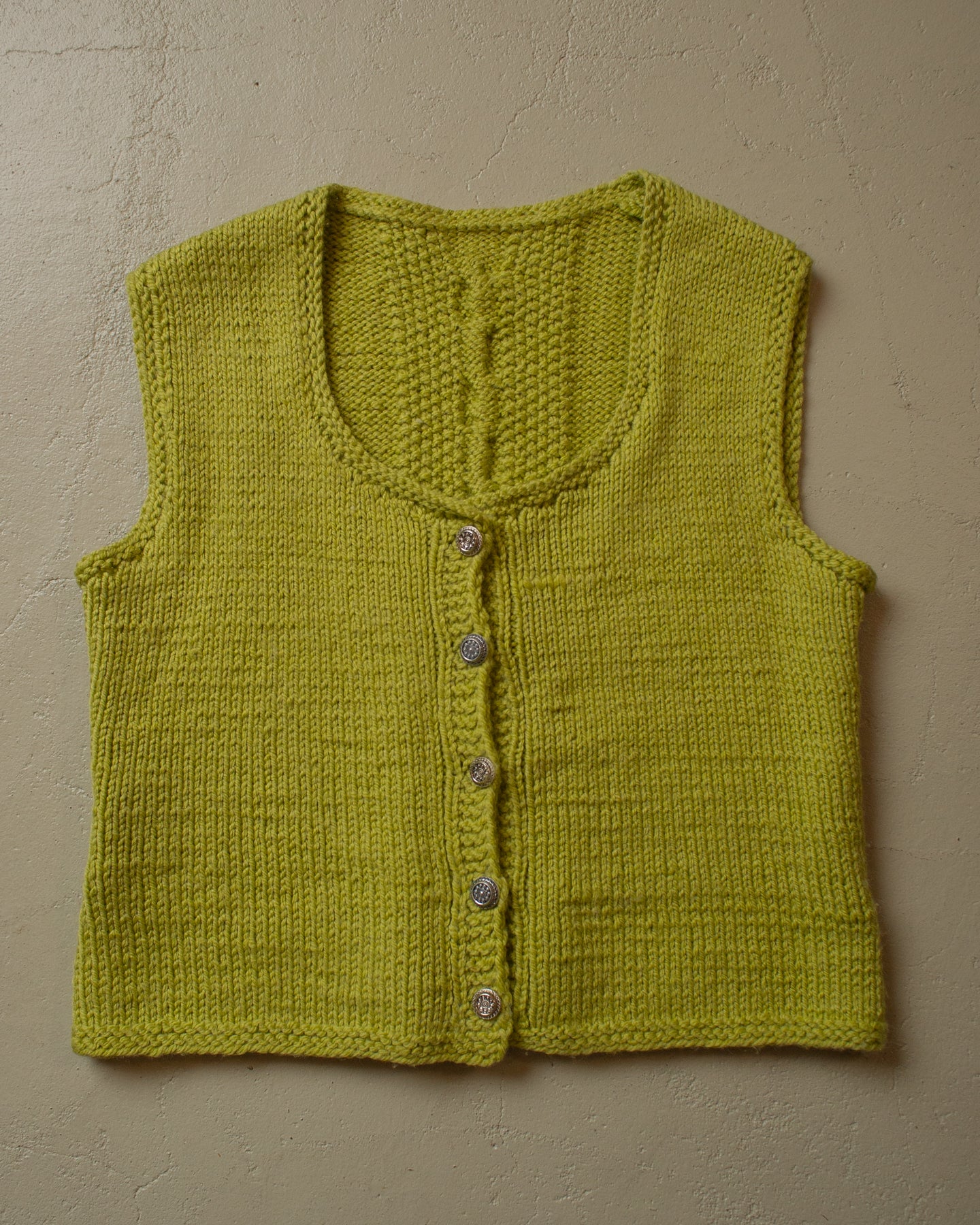 90s Handmade Womens Wool Knit Vest green - S/M