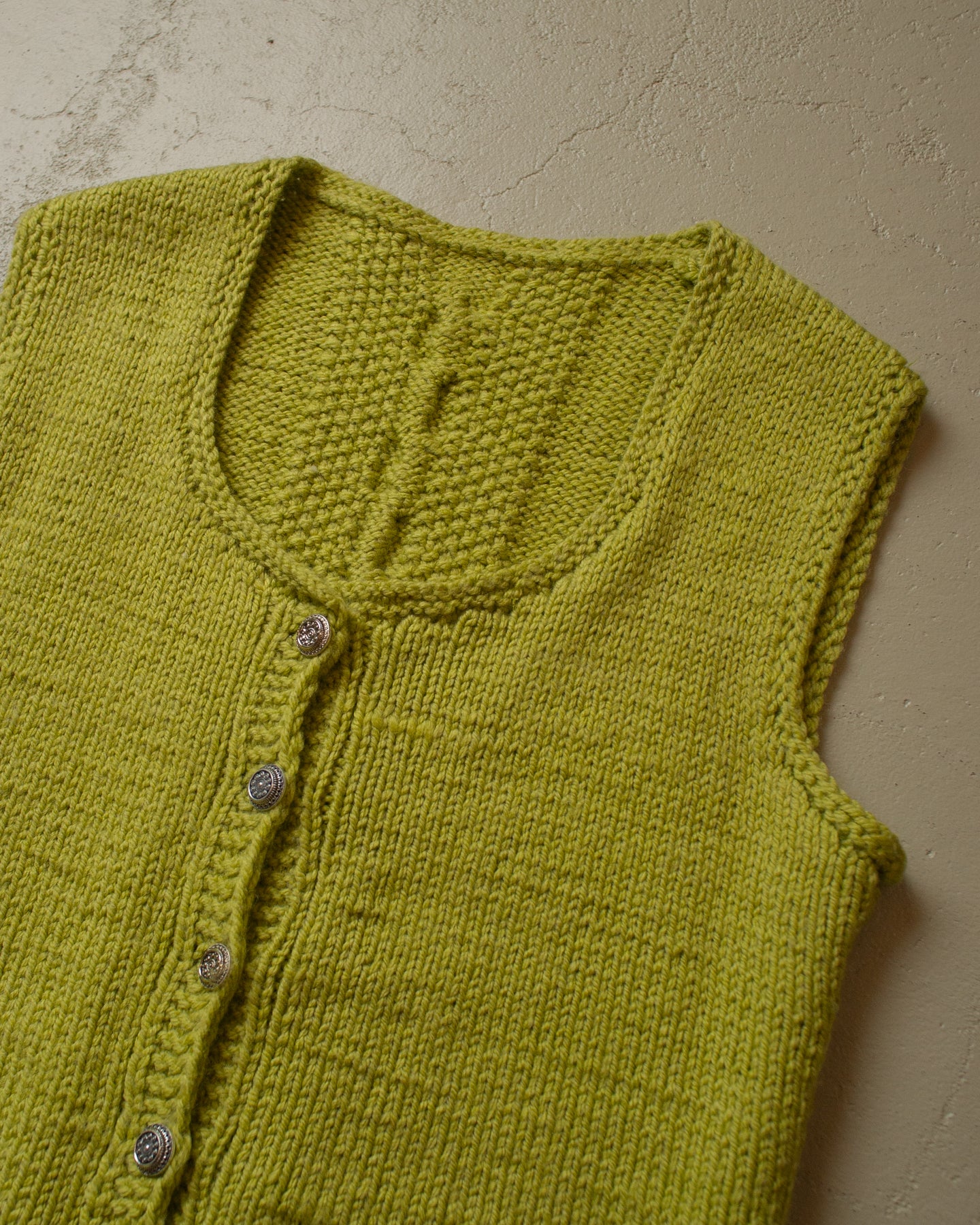 90s Handmade Womens Wool Knit Vest green - S/M