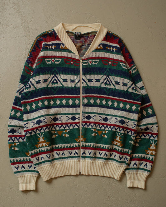 80s/90s C&A crazy Patter Knit Zipper multi - S/M