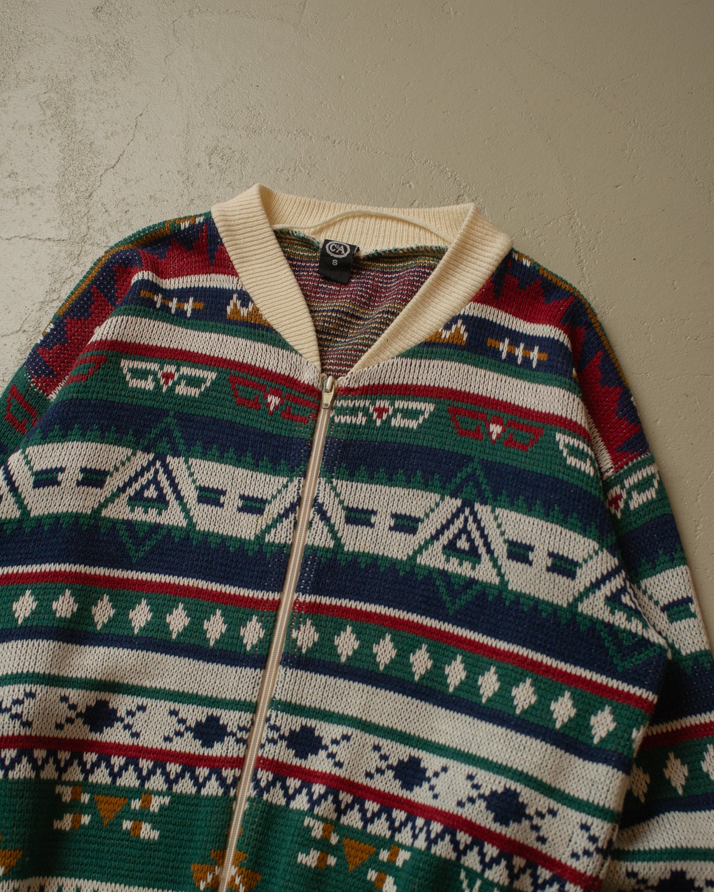 80s/90s C&A crazy Patter Knit Zipper multi - S/M