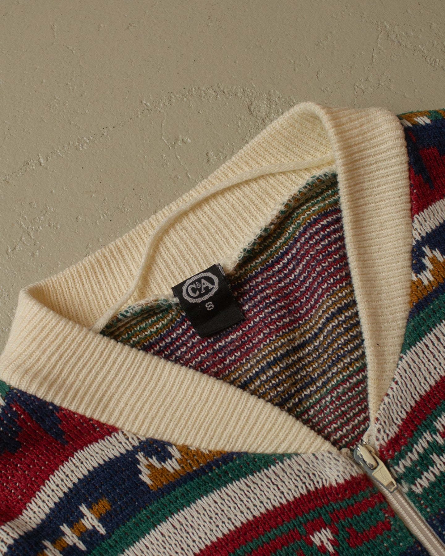 80s/90s C&A crazy Patter Knit Zipper multi - S/M