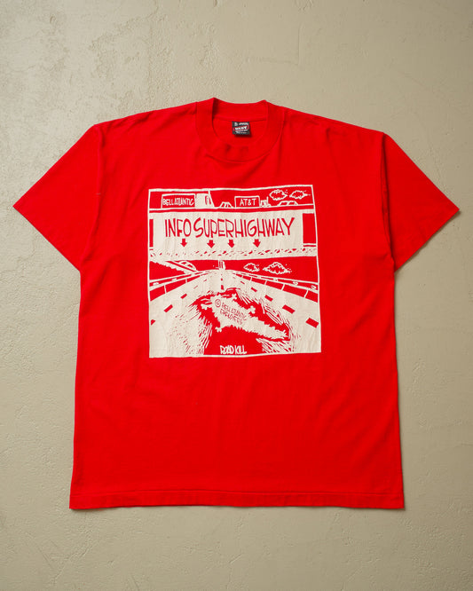 1990s Info Superhighway T-shirt red - XL