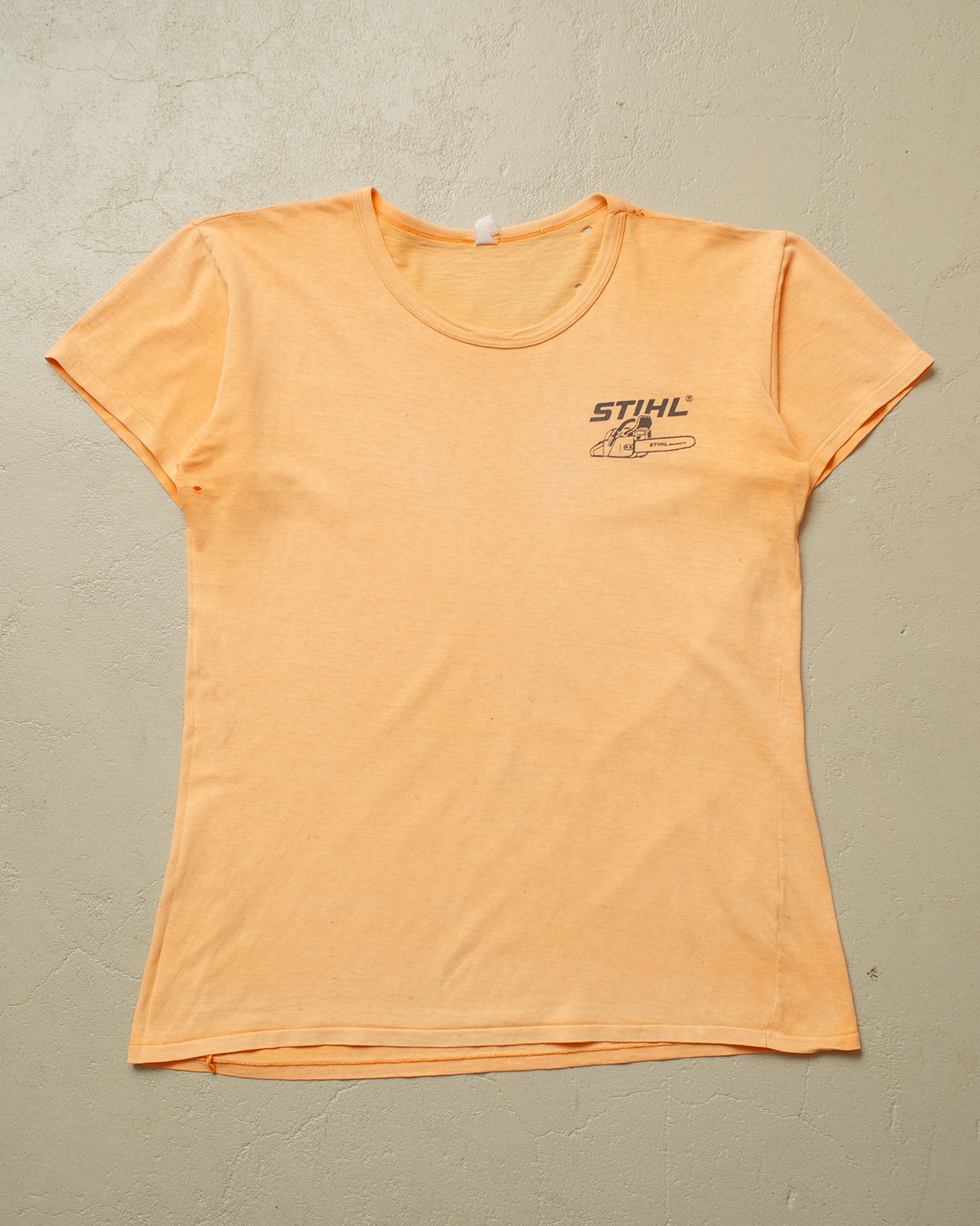 1970s/80s distressed Stihl T-shirt orange - L