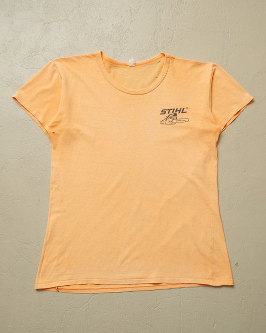 1970s/80s distressed Stihl T-shirt orange - L