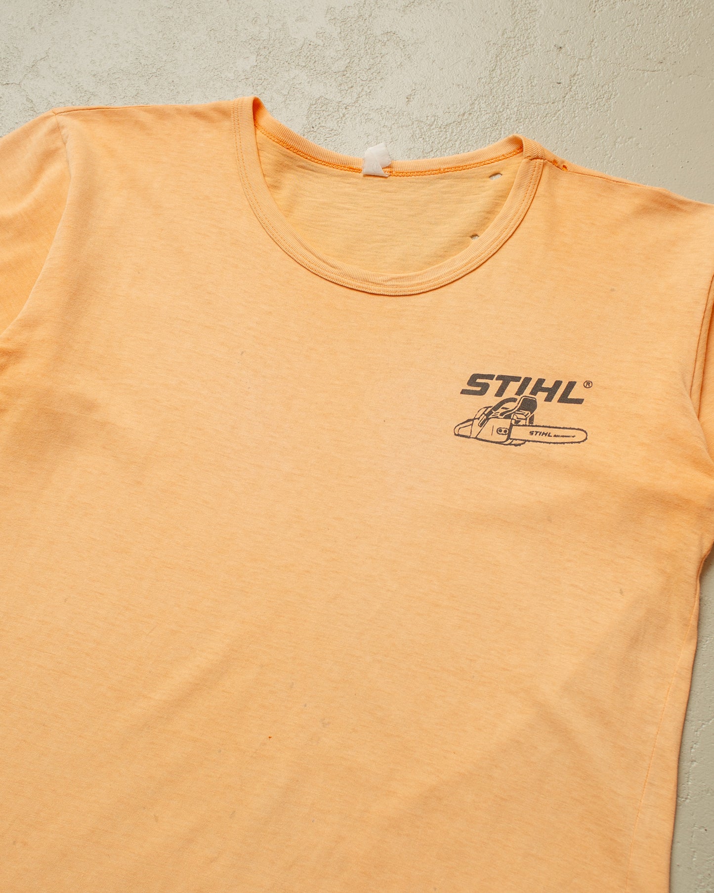 1970s/80s distressed Stihl T-shirt orange - L