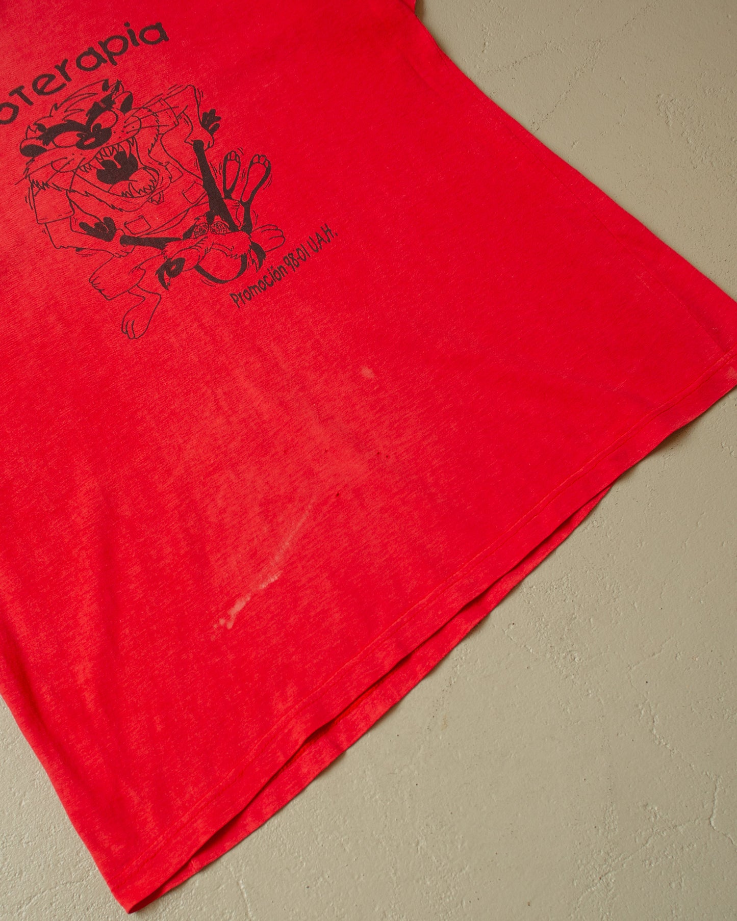 1990s distressed Fisioterapia Taz T-shirt red - M/L