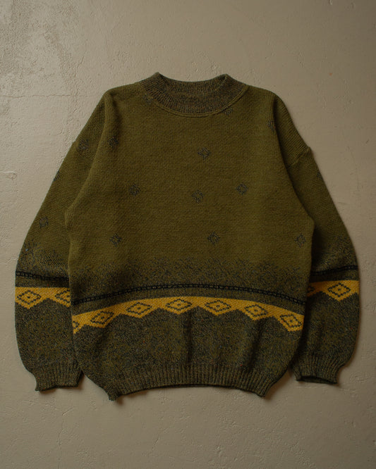 90s Pattern Knit Sweater khaki - L