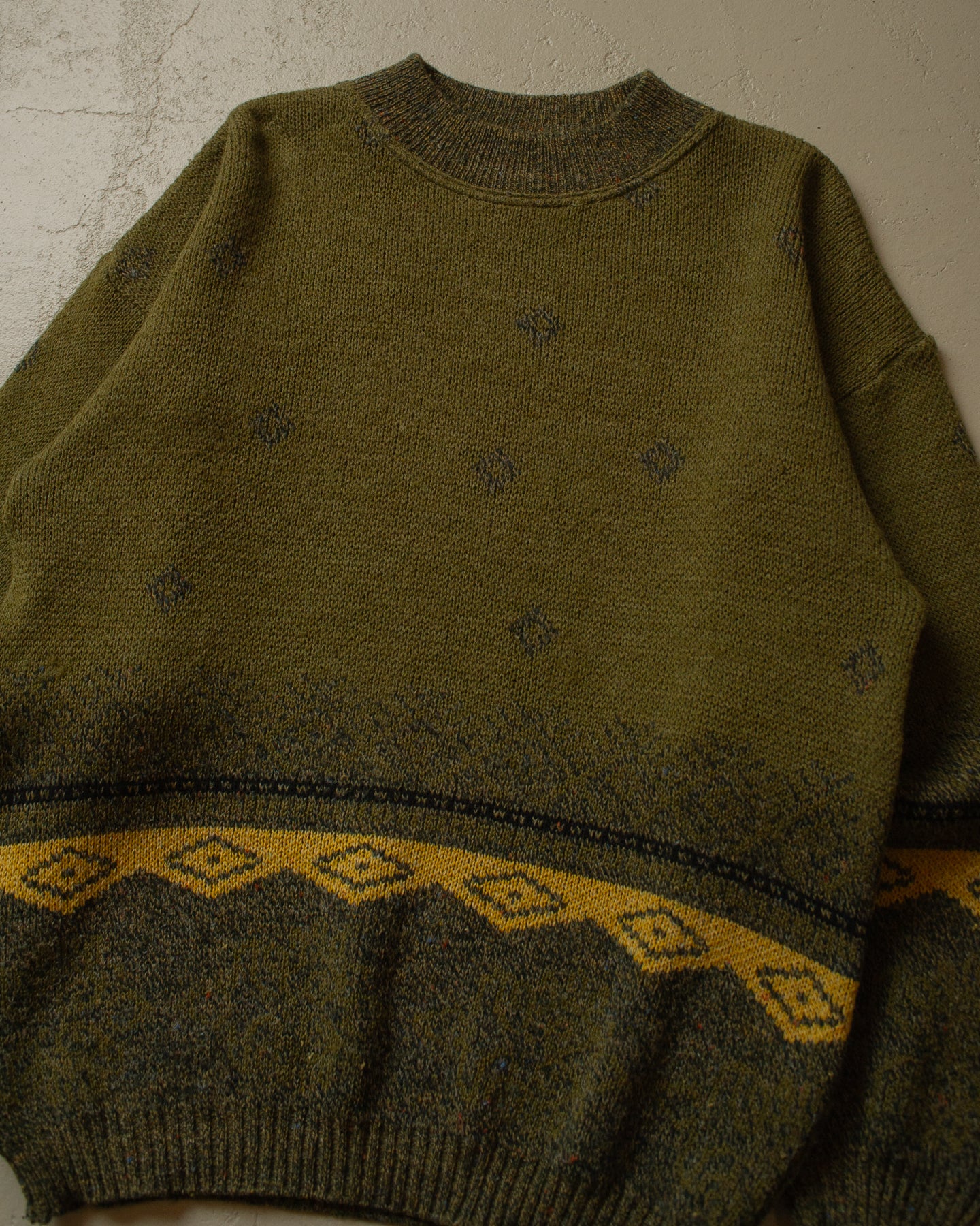 90s Pattern Knit Sweater khaki - L