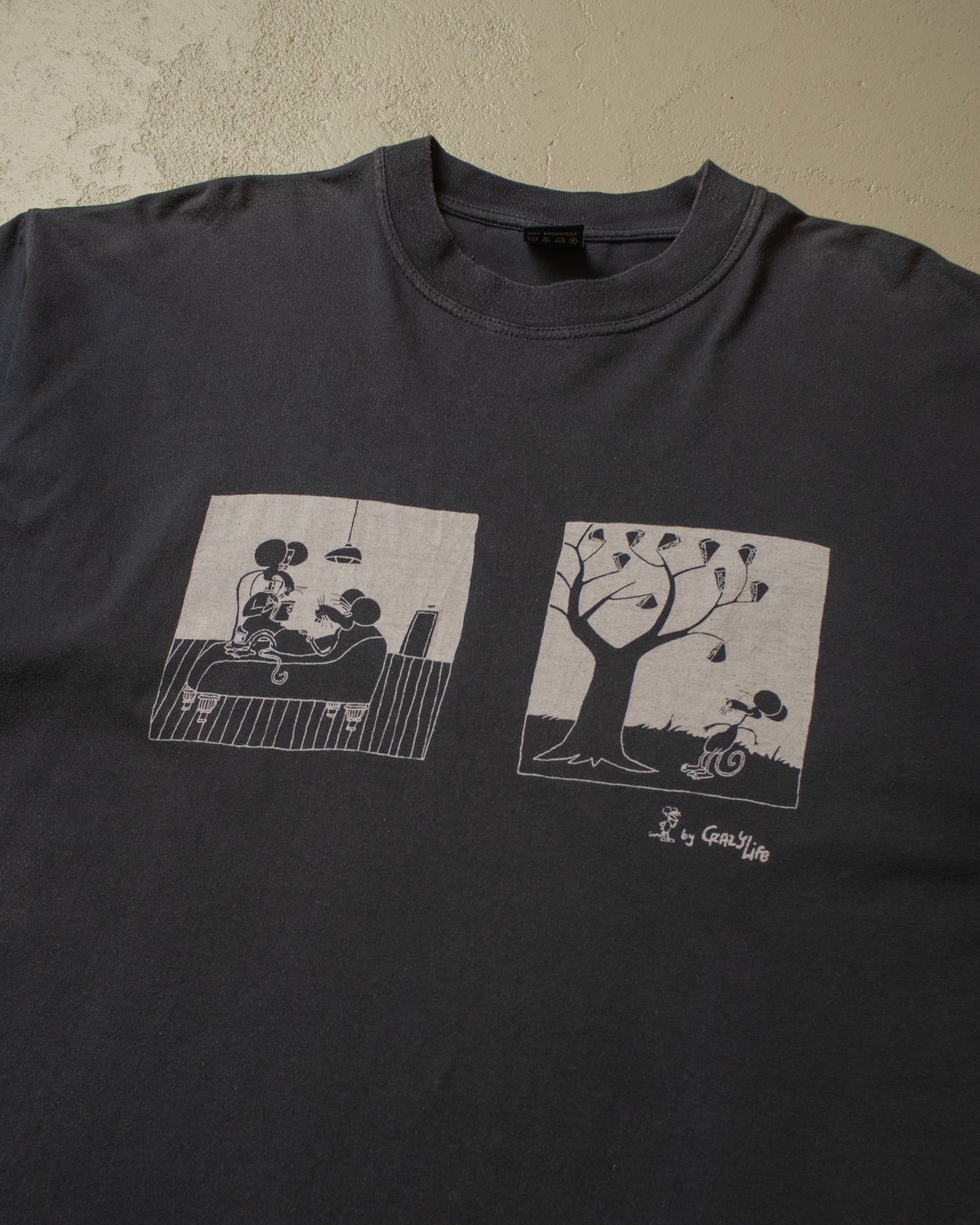 1990s Mouse Caricature T-shirt black - XL