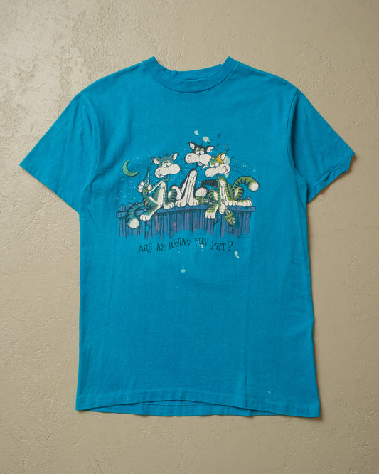 1985 Cat "Are we having fun yet?" T-shirt blue - M