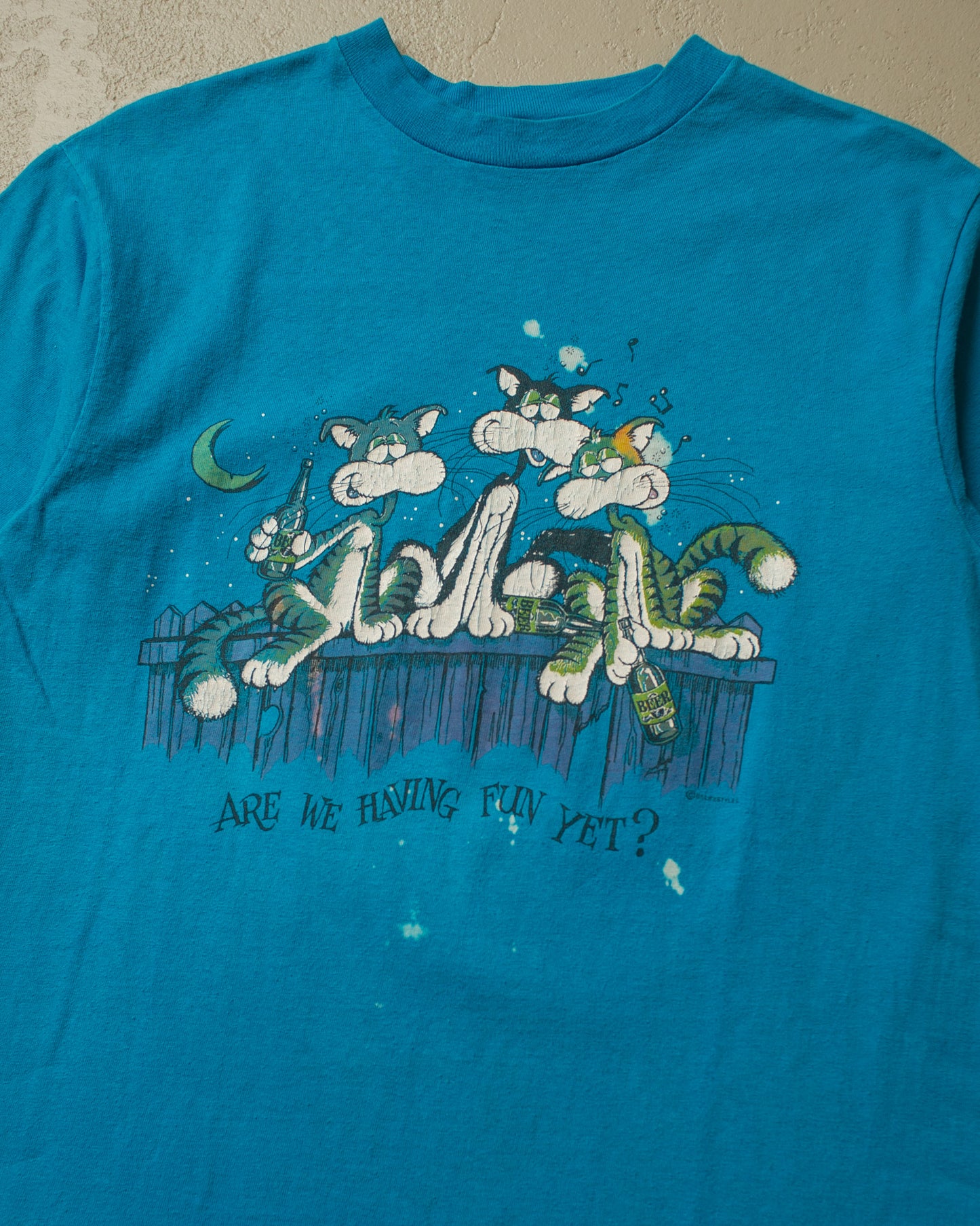 1985 Cat "Are we having fun yet?" T-shirt blue - M