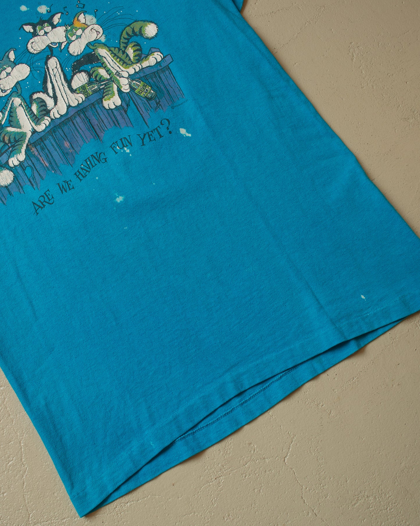 1985 Cat "Are we having fun yet?" T-shirt blue - M