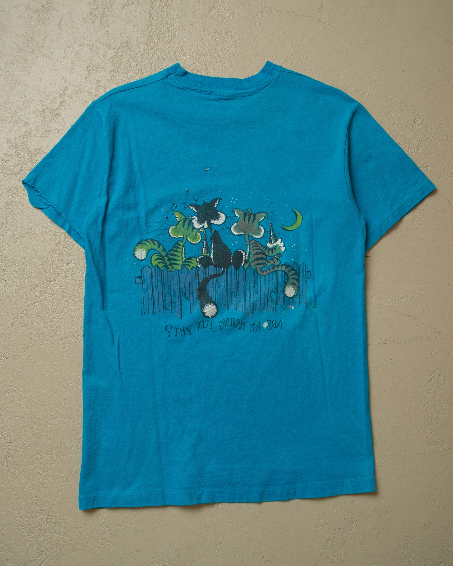 1985 Cat "Are we having fun yet?" T-shirt blue - M