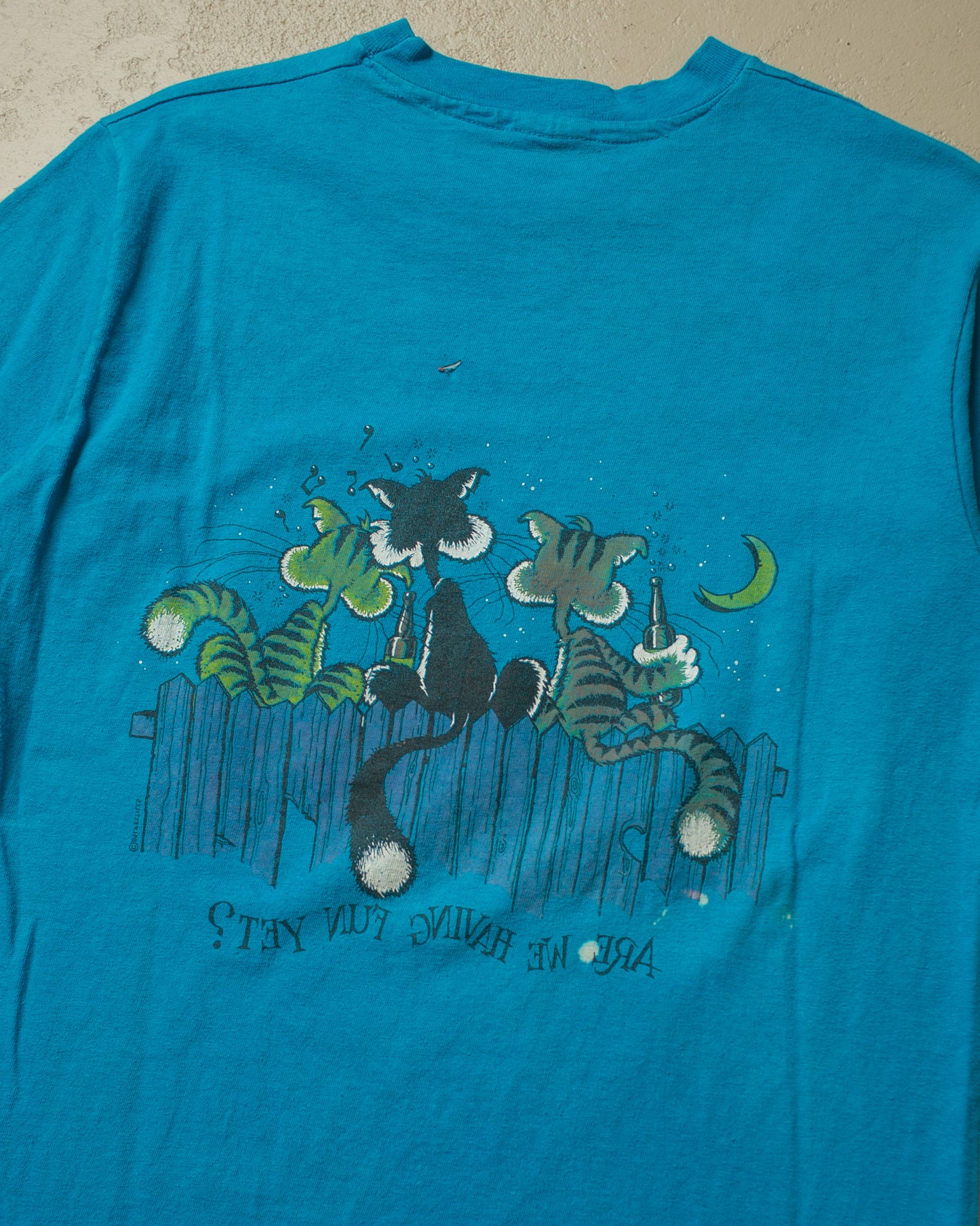 1985 Cat "Are we having fun yet?" T-shirt blue - M