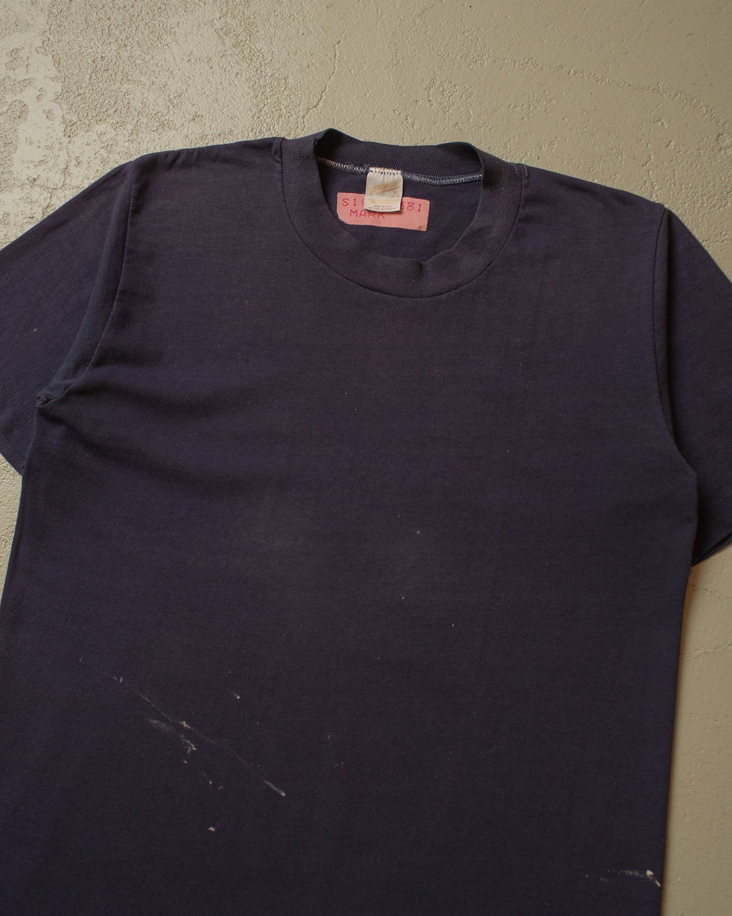 1980s stained Blank T-shirt blue - S/M