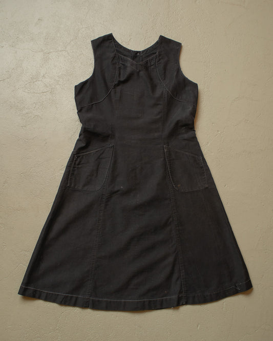 1920s/30s Womens French Homemade Work Dress black - S