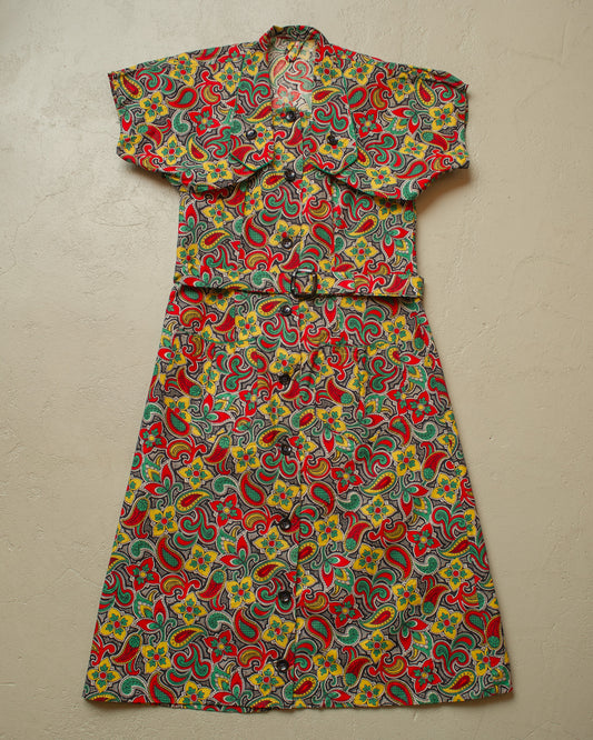 1960s/70s Womens 2in1 Paisley Print Dress red - S