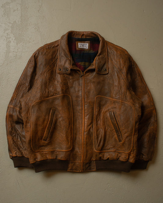 90s John Baner Faded Leather Bomber brown - XL/XXL