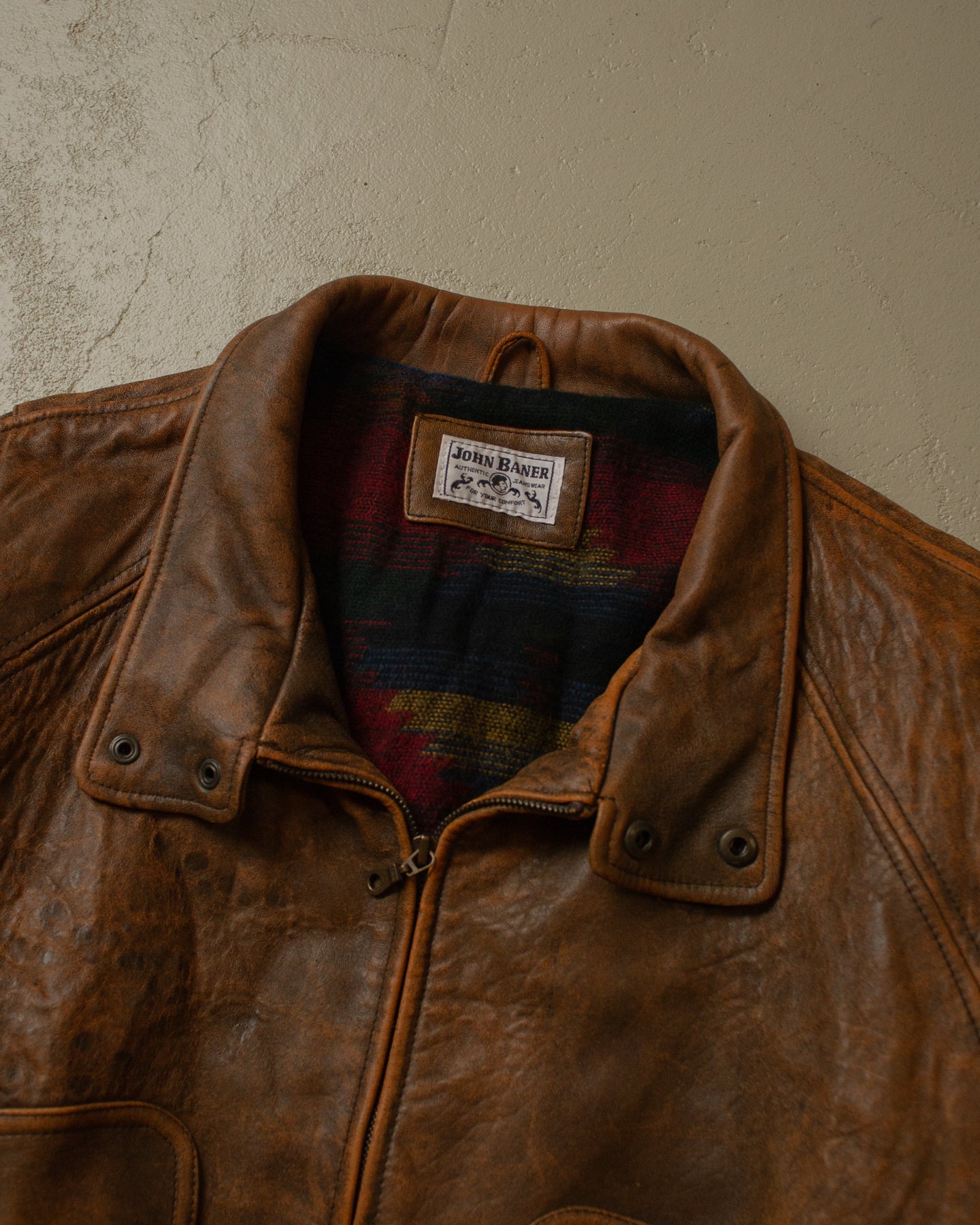 90s John Baner Faded Leather Bomber brown - XL/XXL