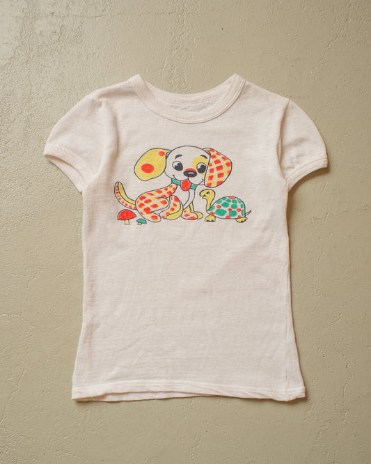 1970s Womens Dog & Turtle Baby T-shirt white - XXS/XS