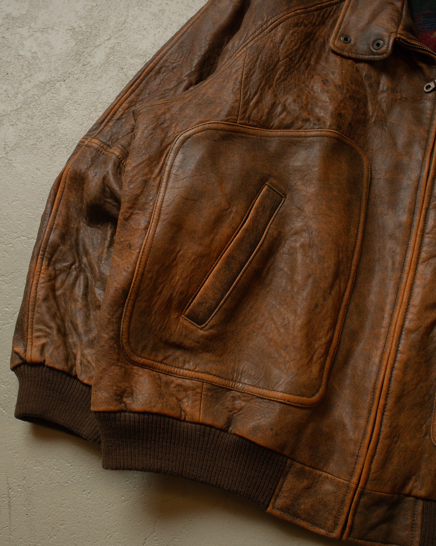 90s John Baner Faded Leather Bomber brown - XL/XXL